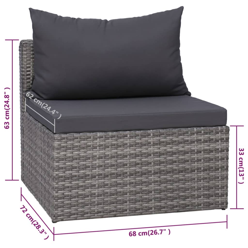 9-delige Loungeset met kussens poly rattan grijs