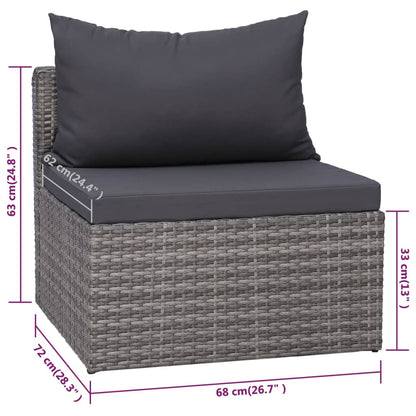 9-delige Loungeset met kussens poly rattan grijs