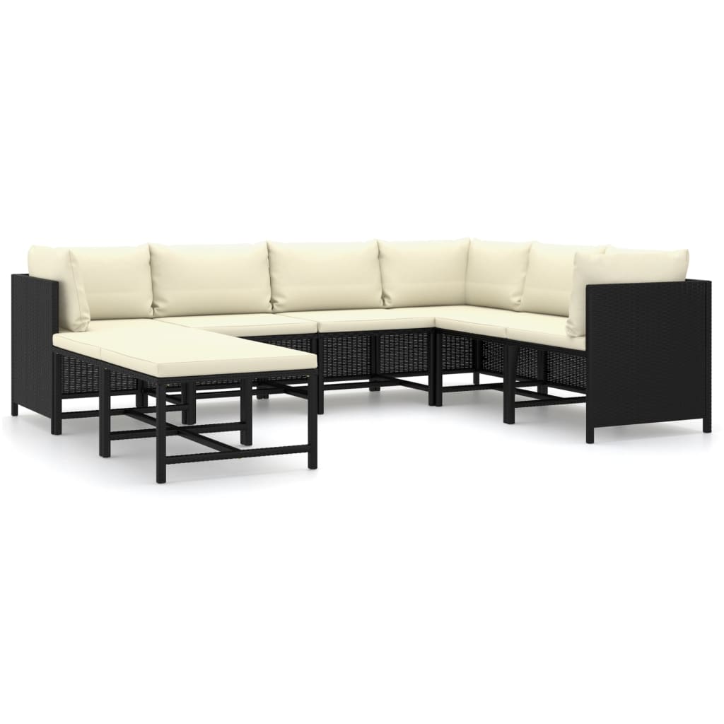8-delige Loungeset met kussens poly rattan zwart