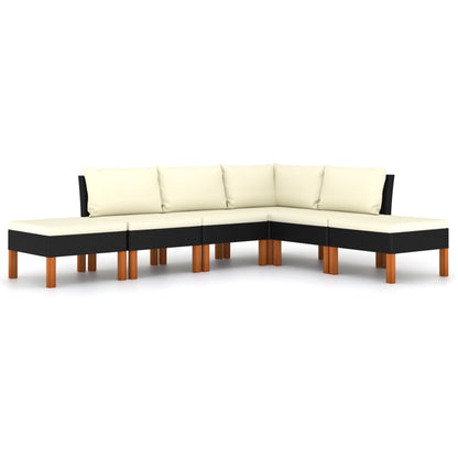 6-delige Loungeset met kussens poly rattan zwart