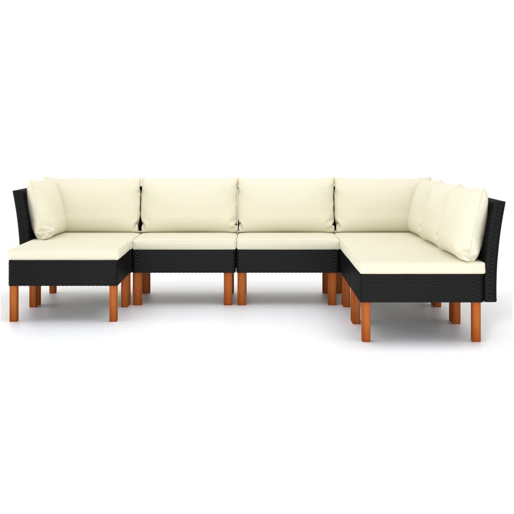 7-delige Loungeset met kussens poly rattan zwart
