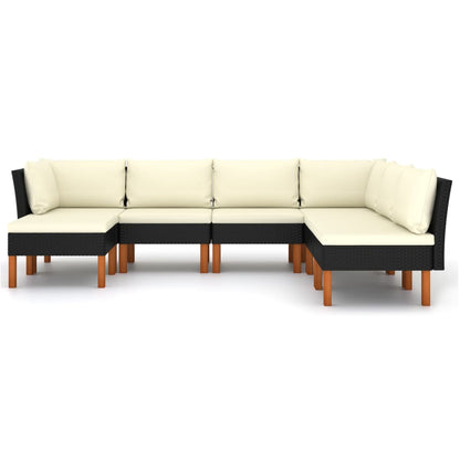 7-delige Loungeset met kussens poly rattan zwart