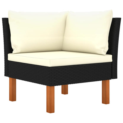 7-delige Loungeset met kussens poly rattan zwart