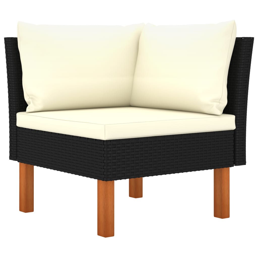 10-delige Loungeset met kussens poly rattan zwart