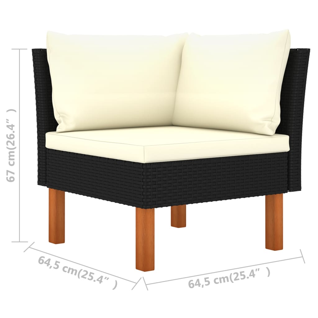 10-delige Loungeset met kussens poly rattan zwart