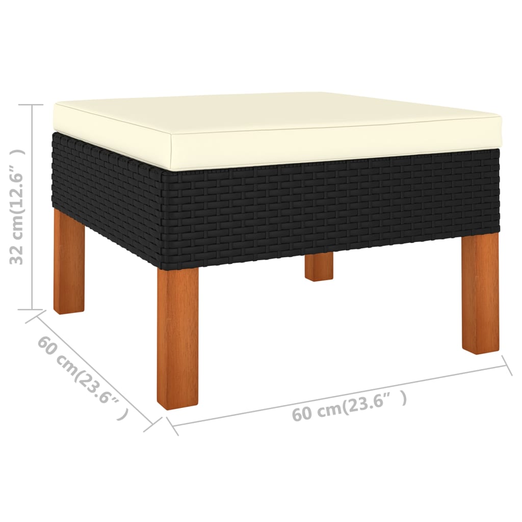 10-delige Loungeset met kussens poly rattan zwart