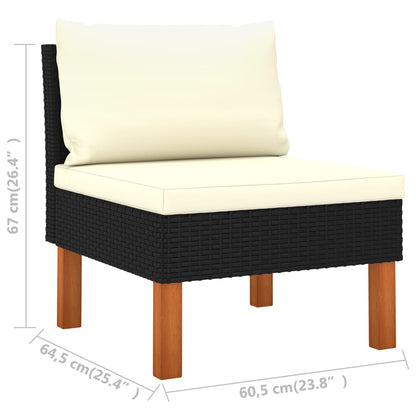 10-delige Loungeset met kussens poly rattan zwart