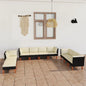 10-delige Loungeset met kussens poly rattan zwart