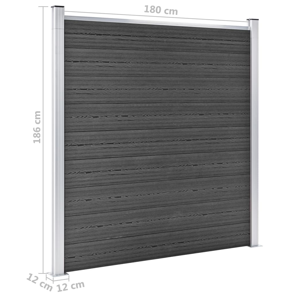 Schuttingpanelenset 1218X186 Cm Hkc Zwart