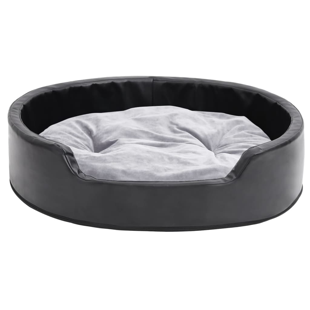 Hondenmand Pluche En Kunstleer Zwart En 79 x 70 x 19 cm Grijs