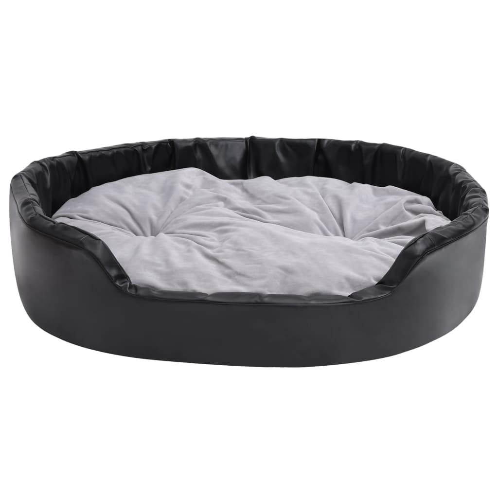Hondenmand Pluche En Kunstleer Zwart En 99 x 89 x 21 cm Grijs