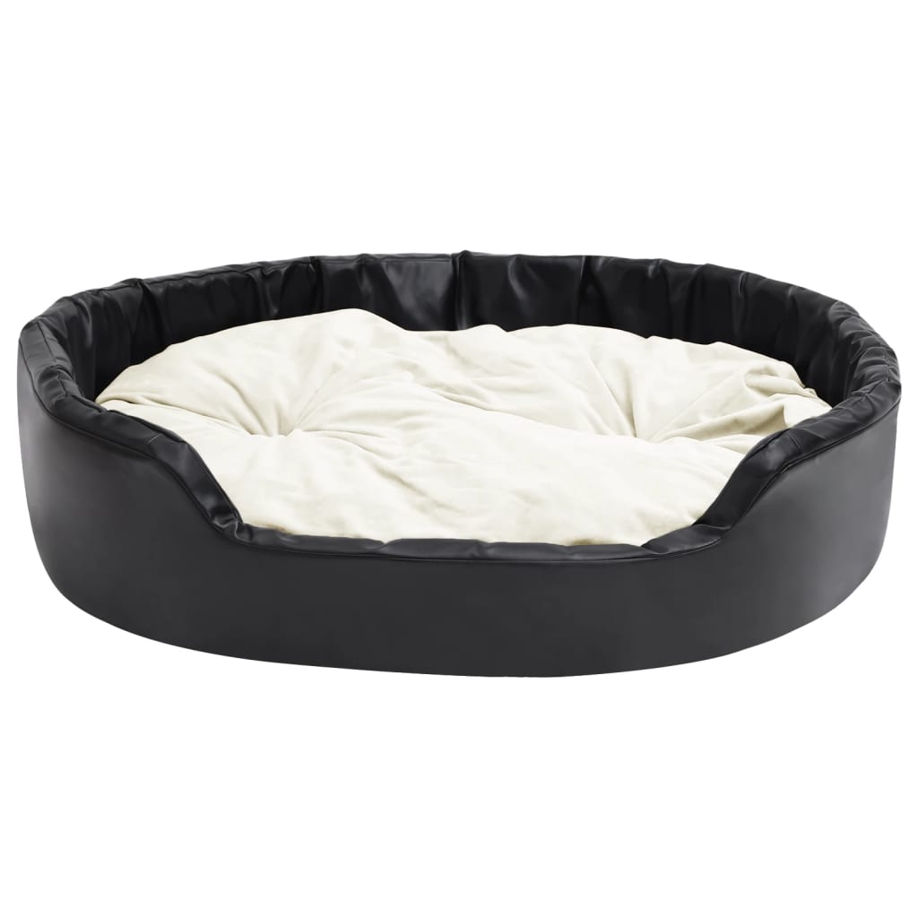 Hondenmand Pluche En Kunstleer Zwart En 99 x 89 x 21 cm Beige