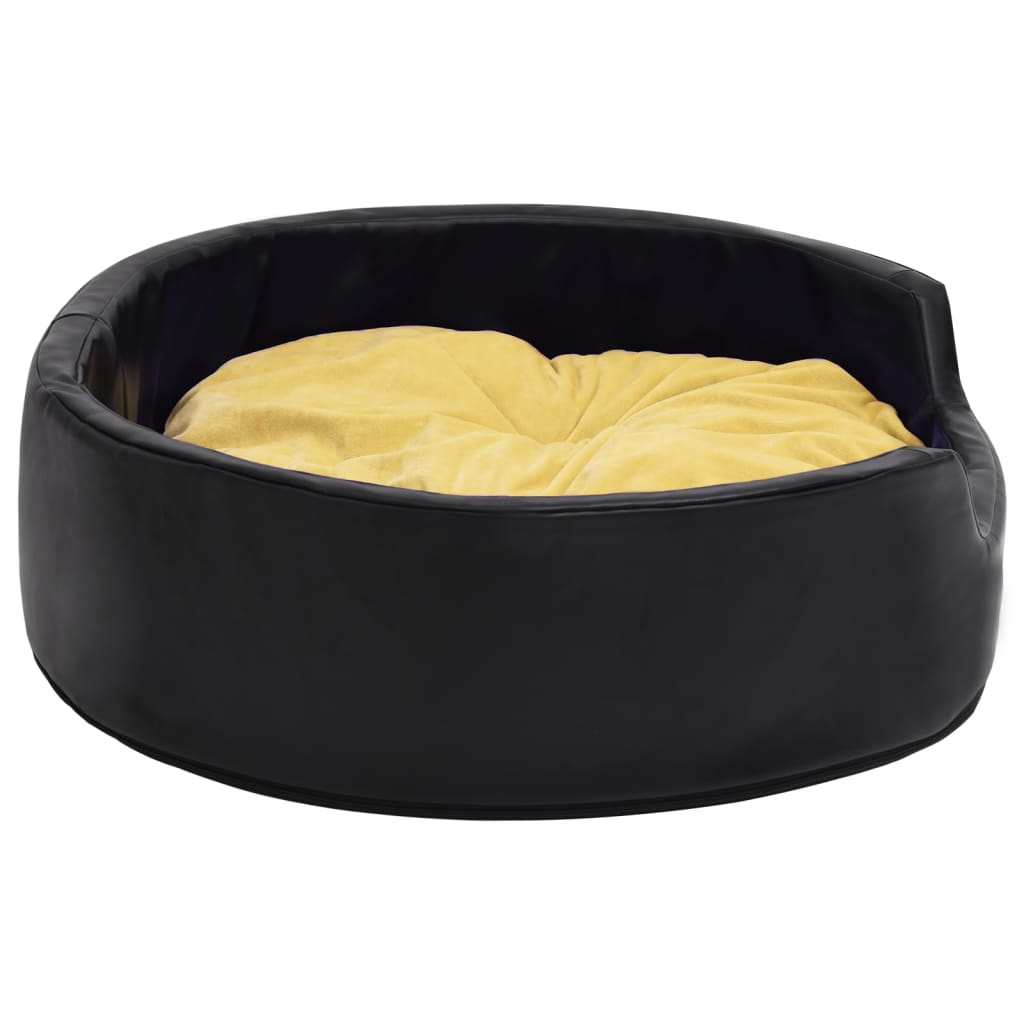 Hondenmand Pluche En Kunstleer Zwart En 99 x 89 x 21 cm Geel