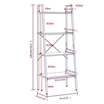 Ladderrek met 4 schappen 56x35x140 cm lichtbruin en zwart