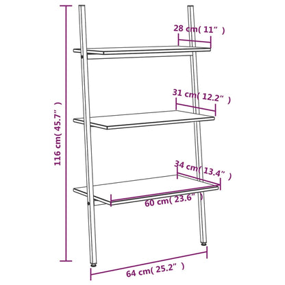 Ladderrek met 3 schappen 64x34x116 cm zwart