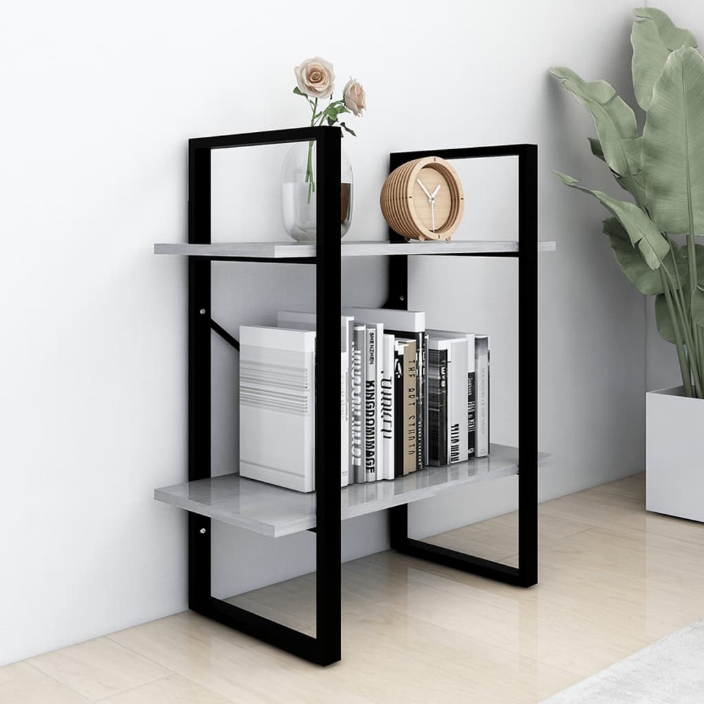 Boekenkast met 2 schappen 60x30x70 cm bewerkt hout betongrijs