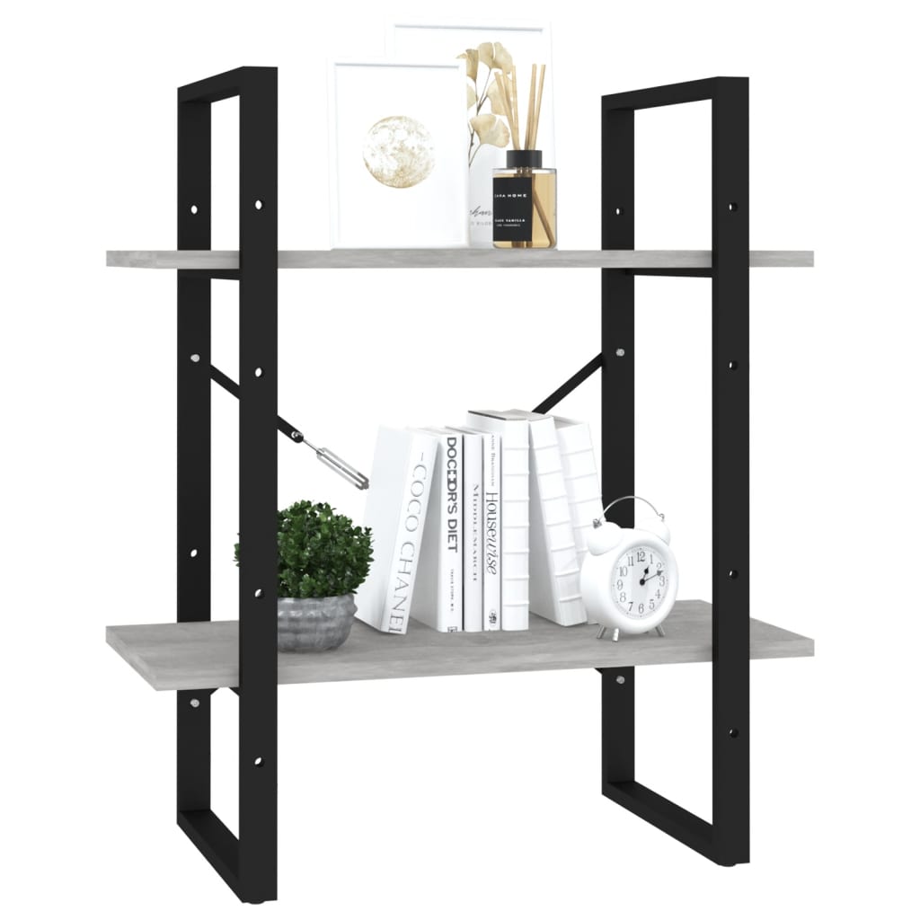Boekenkast met 2 schappen 60x30x70 cm bewerkt hout betongrijs