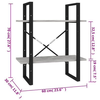 Boekenkast met 2 schappen 60x30x70 cm bewerkt hout betongrijs