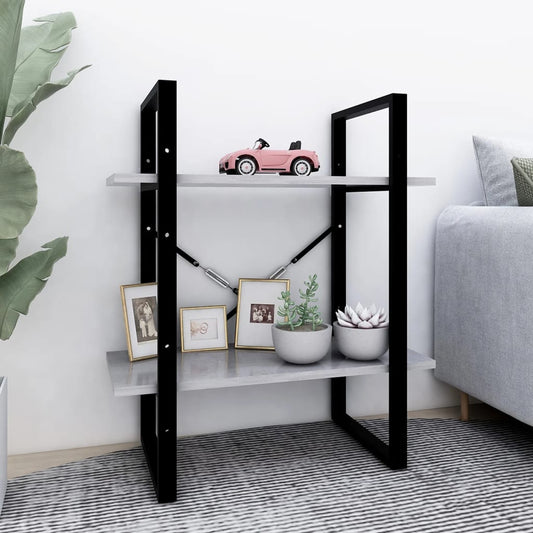 Boekenkast met 2 schappen 60x30x70 cm bewerkt hout betongrijs