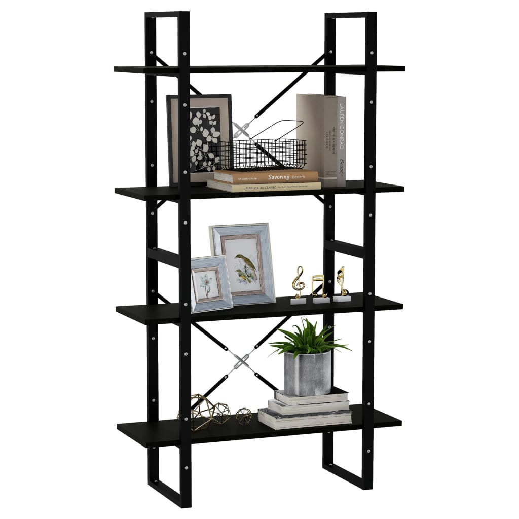 Boekenkast met 4 schappen 80x30x140 cm massief grenenhout zwart
