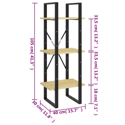 Boekenkast met 3 schappen 40x30x105 cm massief grenenhout