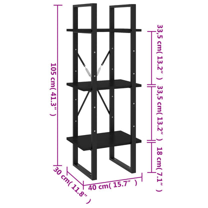 Boekenkast met 3 schappen 40x30x105 cm massief grenenhout zwart
