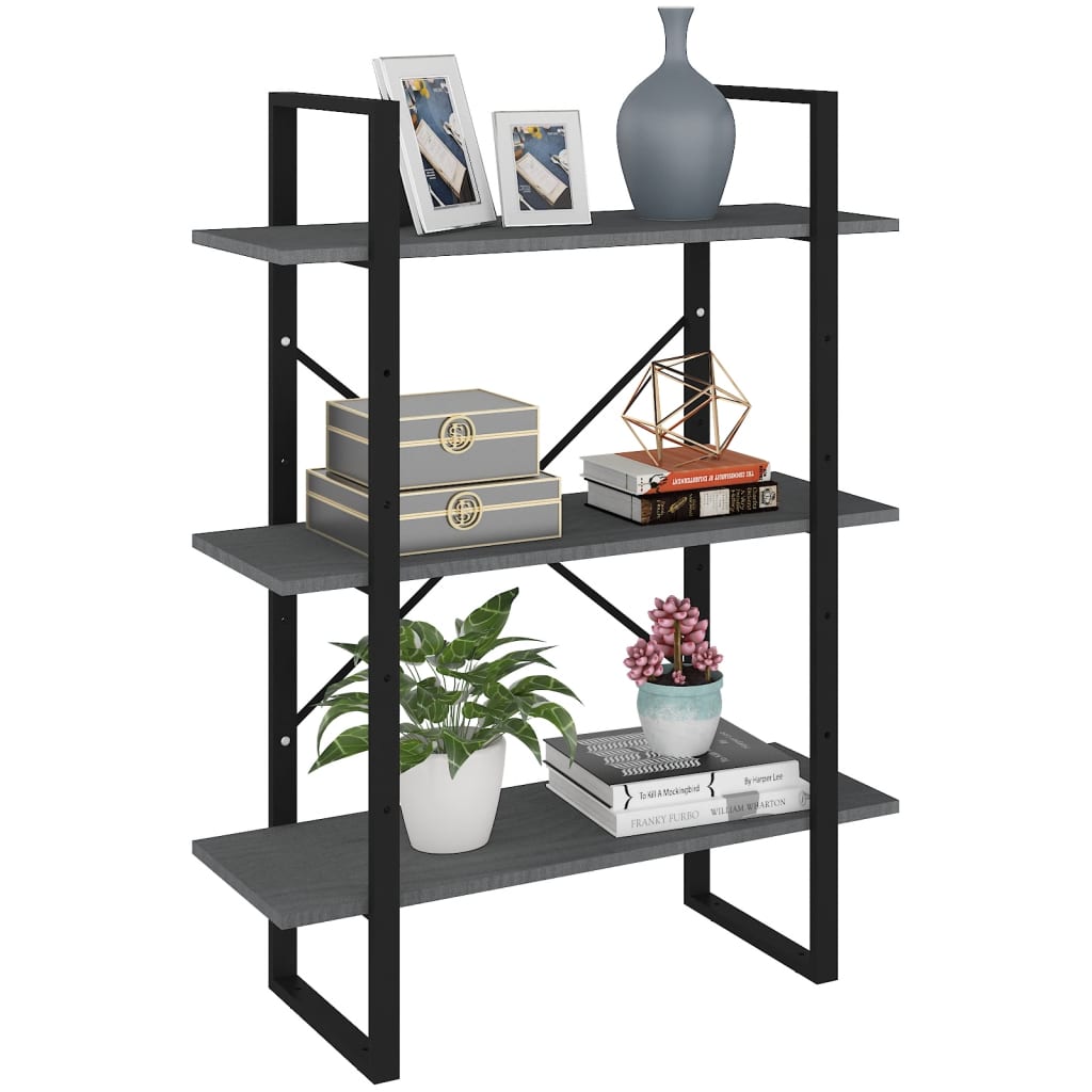 Boekenkast met 3 schappen 80x30x105 cm massief grenenhout grijs