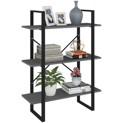 Boekenkast met 3 schappen 80x30x105 cm massief grenenhout grijs