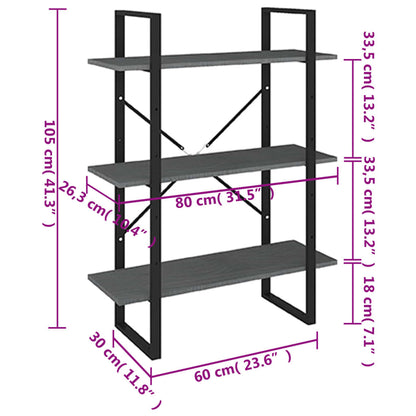 Boekenkast met 3 schappen 80x30x105 cm massief grenenhout grijs