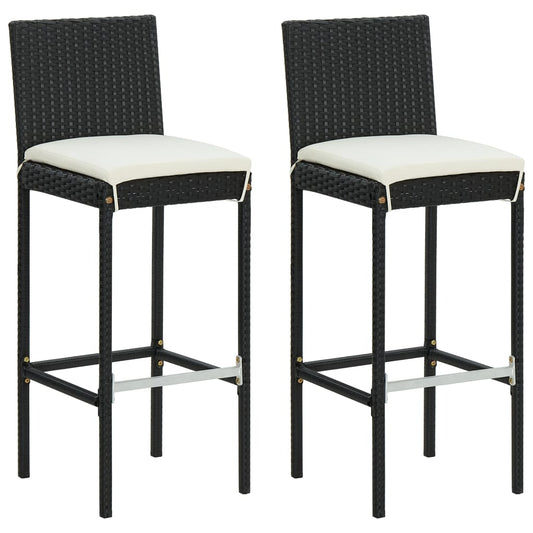 Tuinbarkrukken met kussens 2 st poly rattan zwart