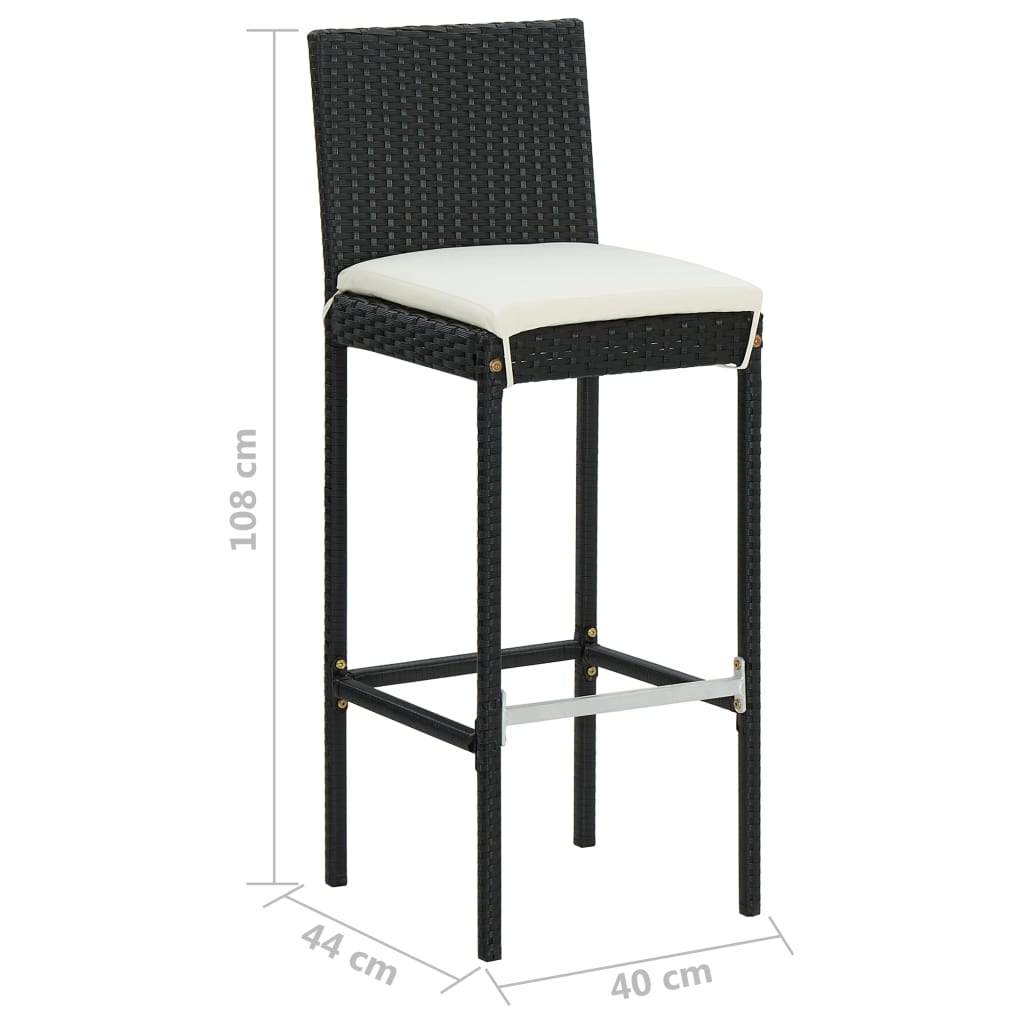 Tuinbarkrukken met kussens 2 st poly rattan zwart