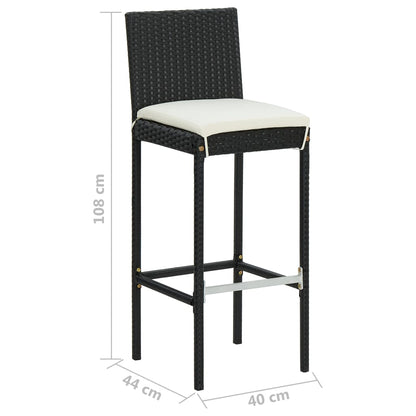 Tuinbarkrukken met kussens 2 st poly rattan zwart