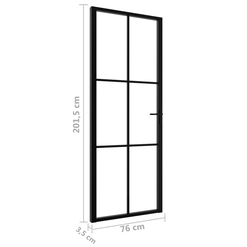 Binnendeur 76x201,5 cm ESG-glas en aluminium zwart