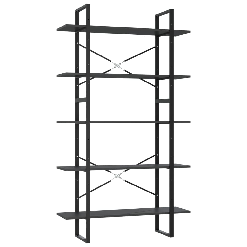 Boekenkast met 5 schappen 100x30x175 cm bewerkt hout grijs
