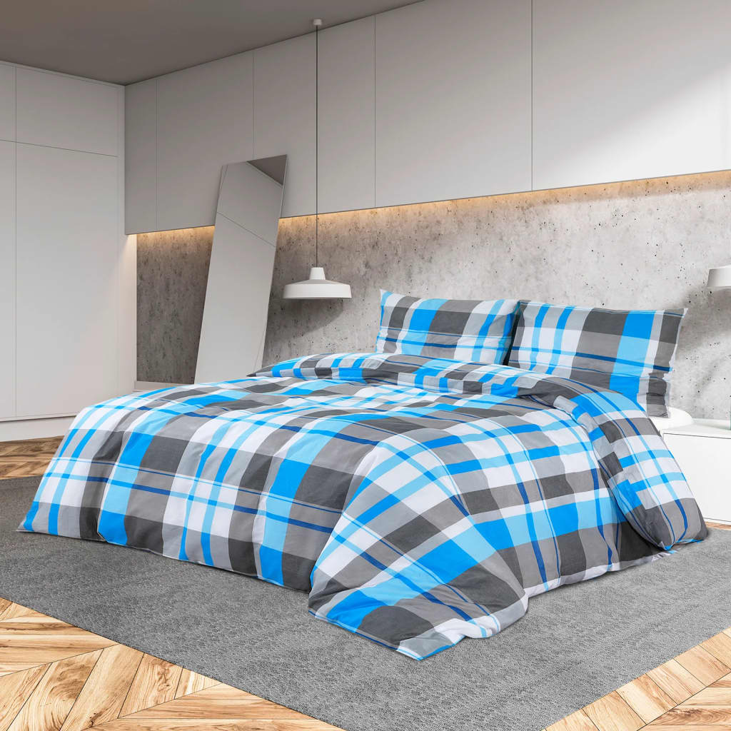 Dekbedovertrekset 200x220 cm katoen blauw en grijs