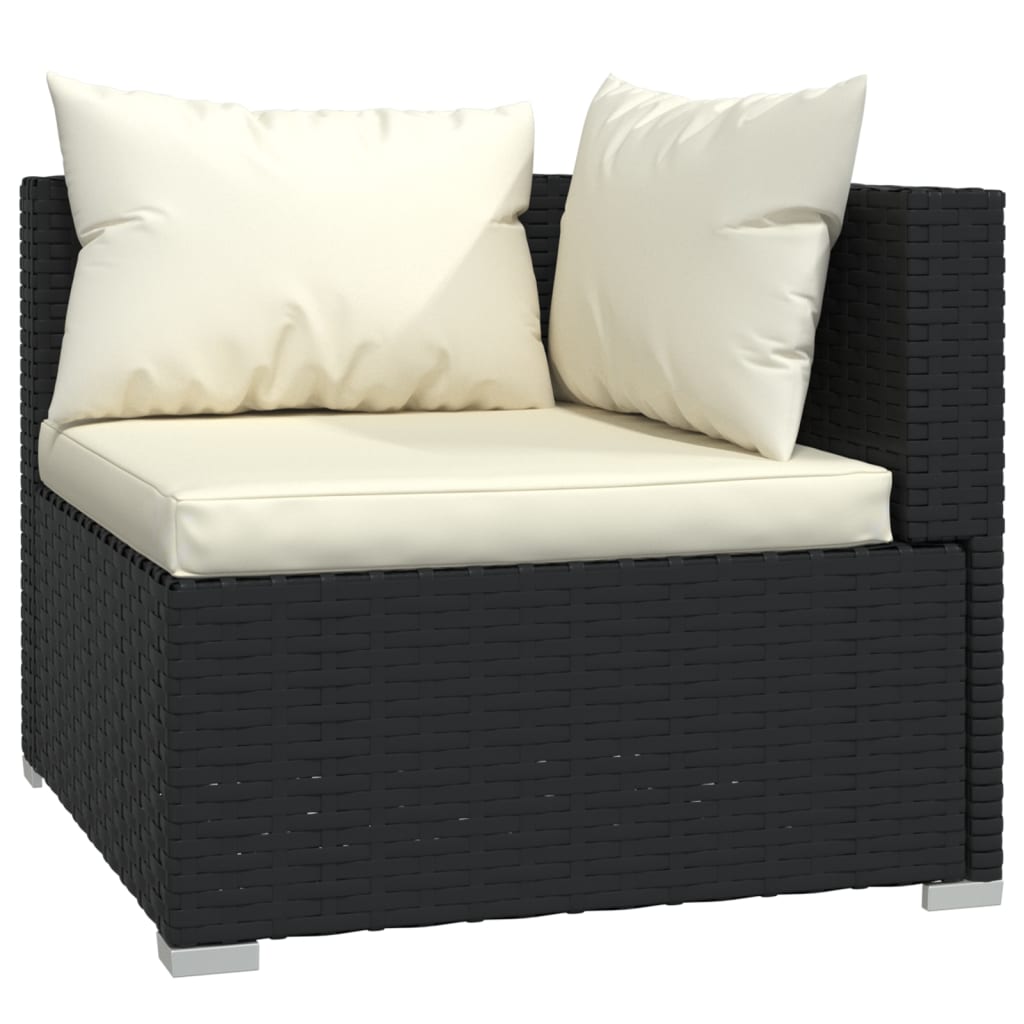 Driezitsbank met kussens poly rattan zwart