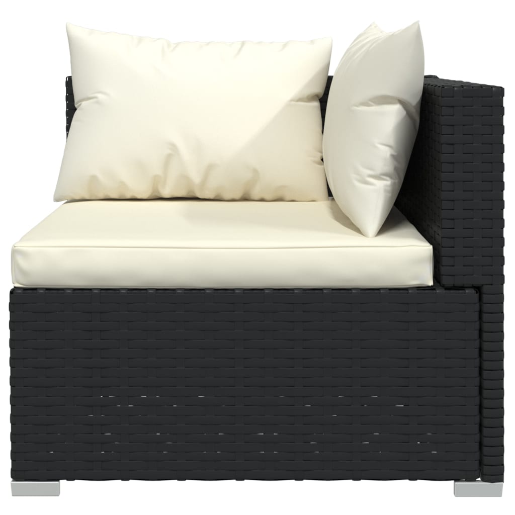 Driezitsbank met kussens poly rattan zwart