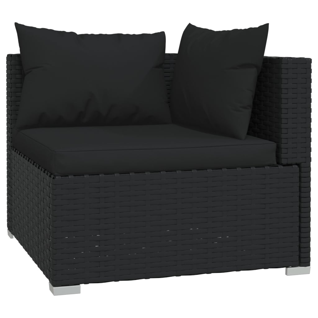 Driezitsbank met kussens poly rattan zwart