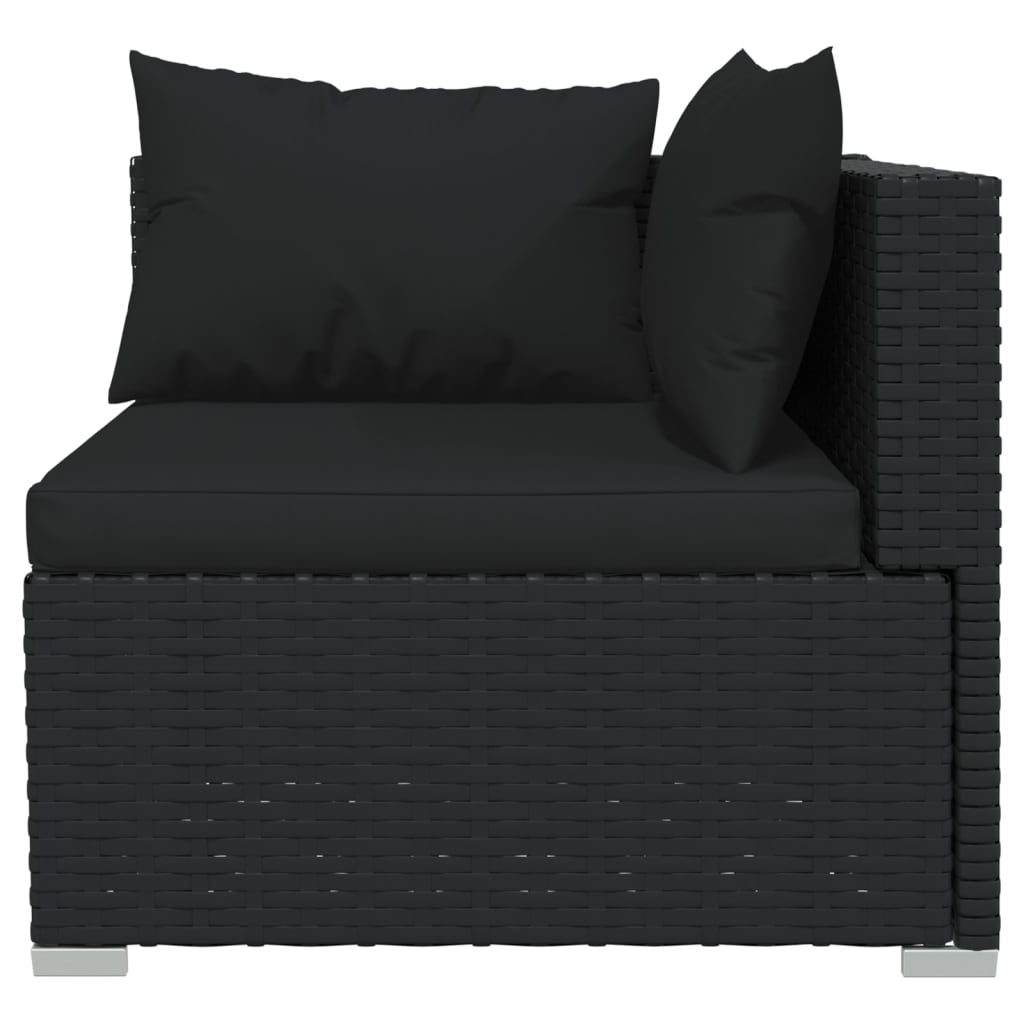 Driezitsbank met kussens poly rattan zwart
