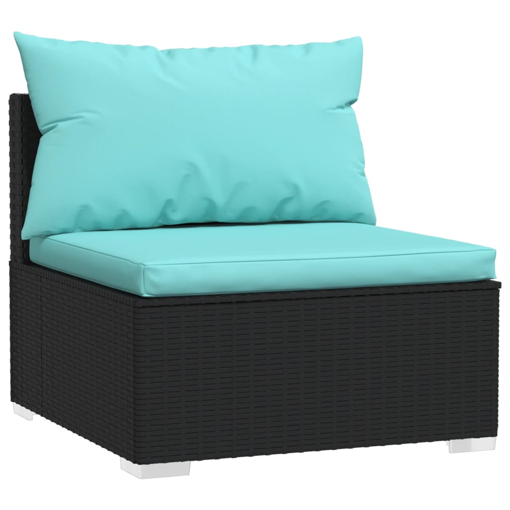 Driezitsbank met kussens poly rattan zwart