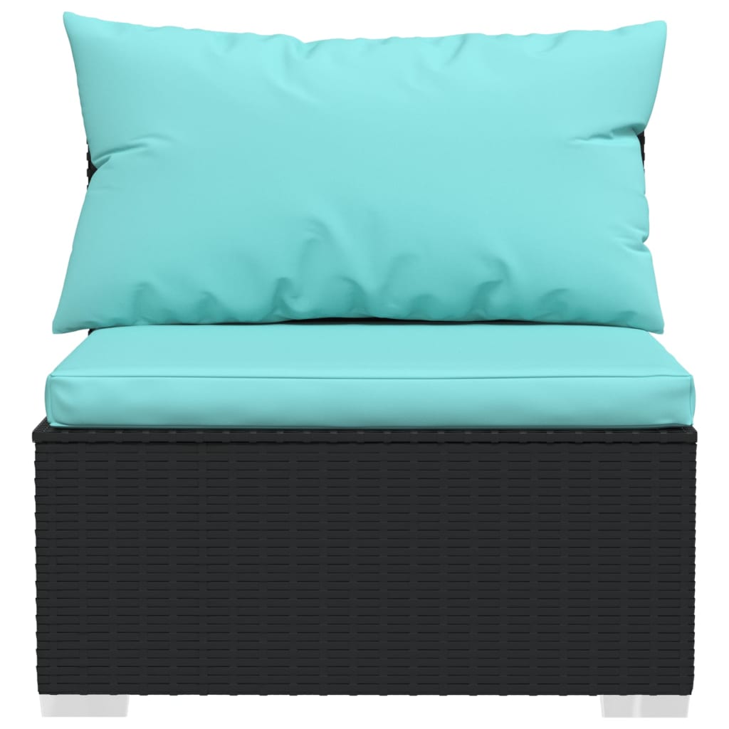 Driezitsbank met kussens poly rattan zwart