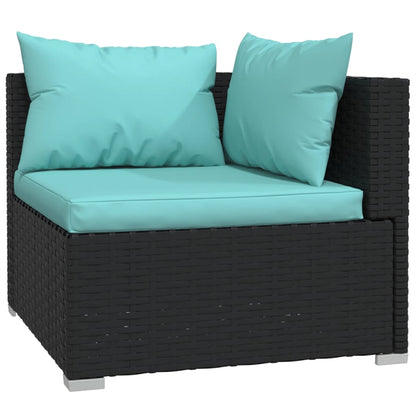 Driezitsbank met kussens poly rattan zwart