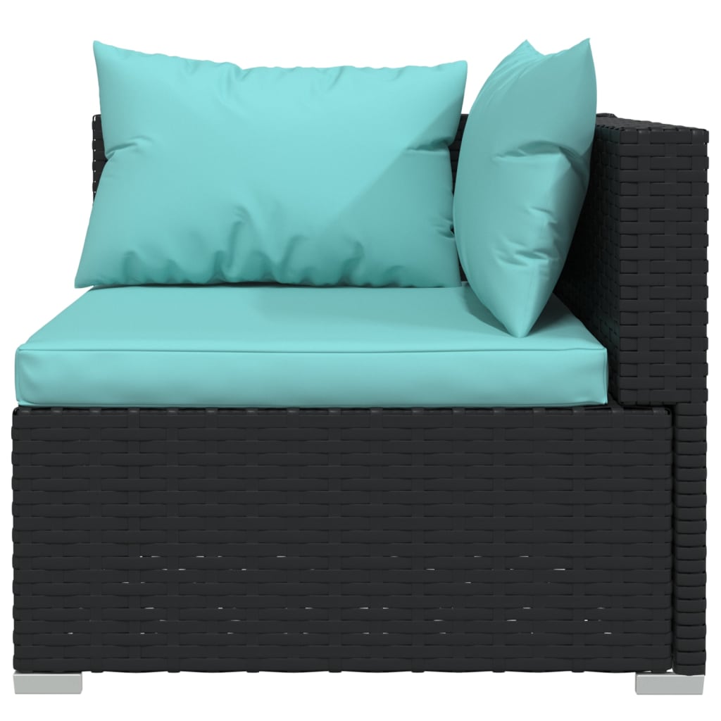 Driezitsbank met kussens poly rattan zwart
