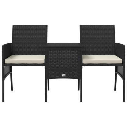 Tuinbank 2-zits met tafel en voetenbanken poly rattan zwart