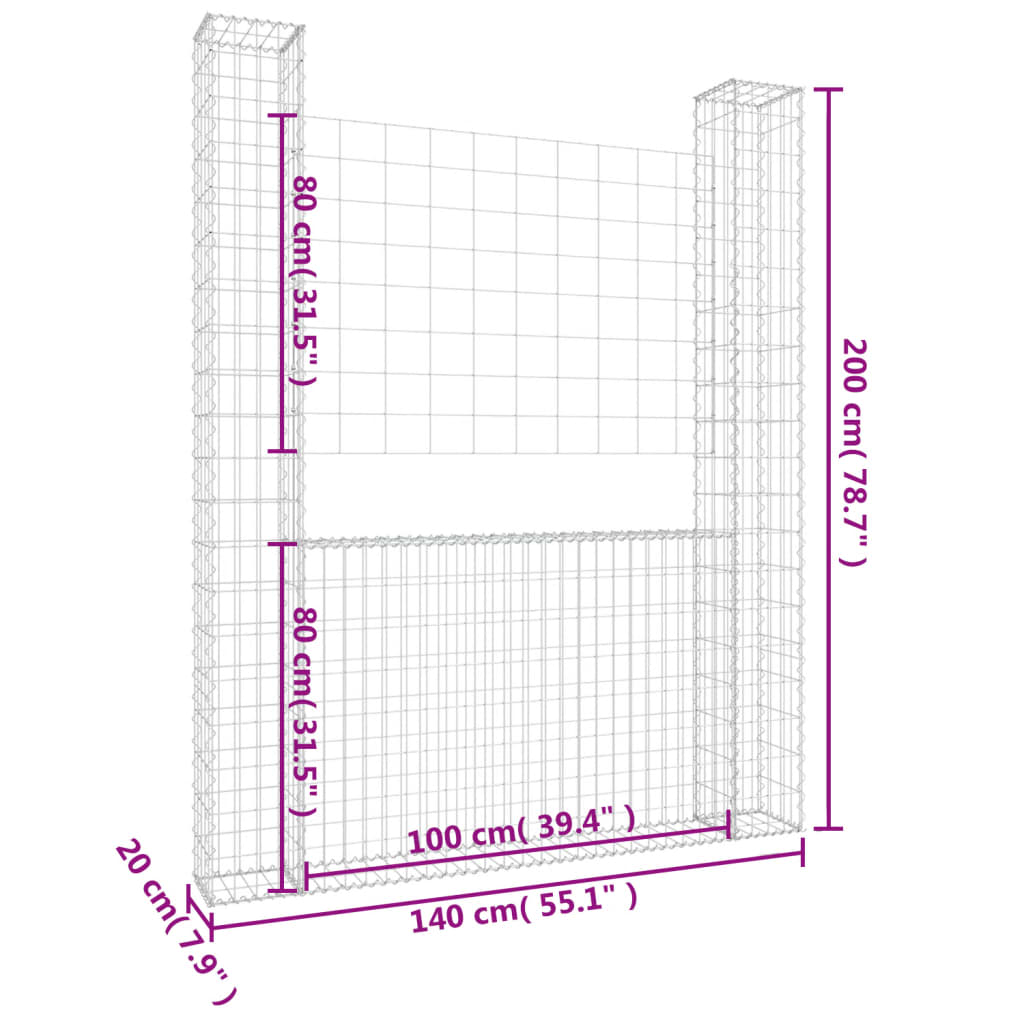 Schanskorf U-Vormig Met 2 Palen Ijzer 140 x 20 x 200 cm