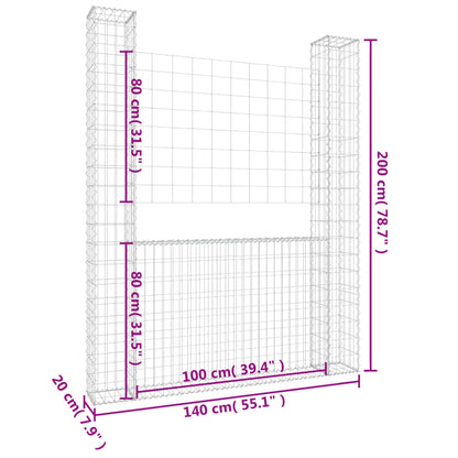 Schanskorf U-Vormig Met 2 Palen Ijzer 140 x 20 x 200 cm