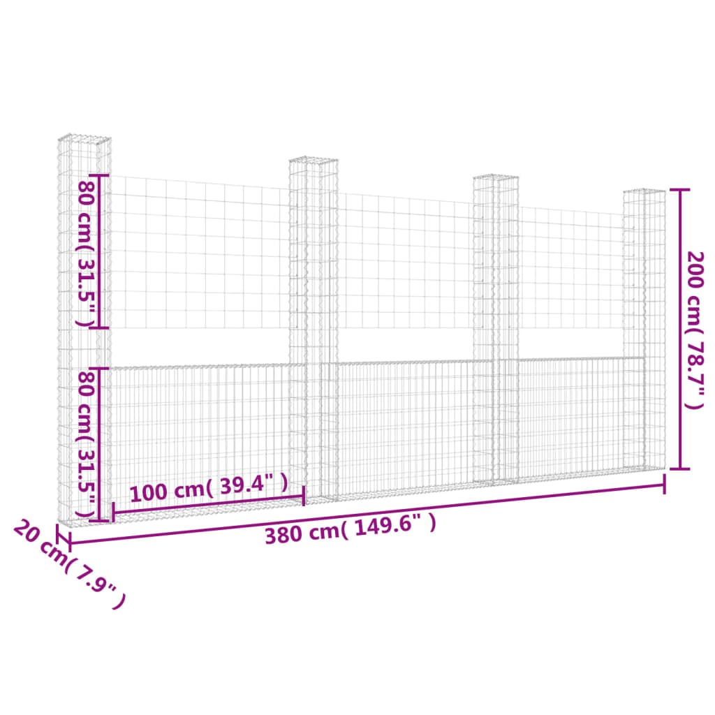 Schanskorf U-Vormig Met 4 Palen Ijzer 380 x 20 x 200 cm