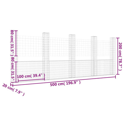Schanskorf U-Vormig Met 5 Palen Ijzer 500 x 20 x 200 cm