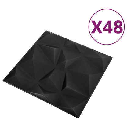 Wandpanelen 3D 12 M² 50X50 Cm 48 Diamantzwart