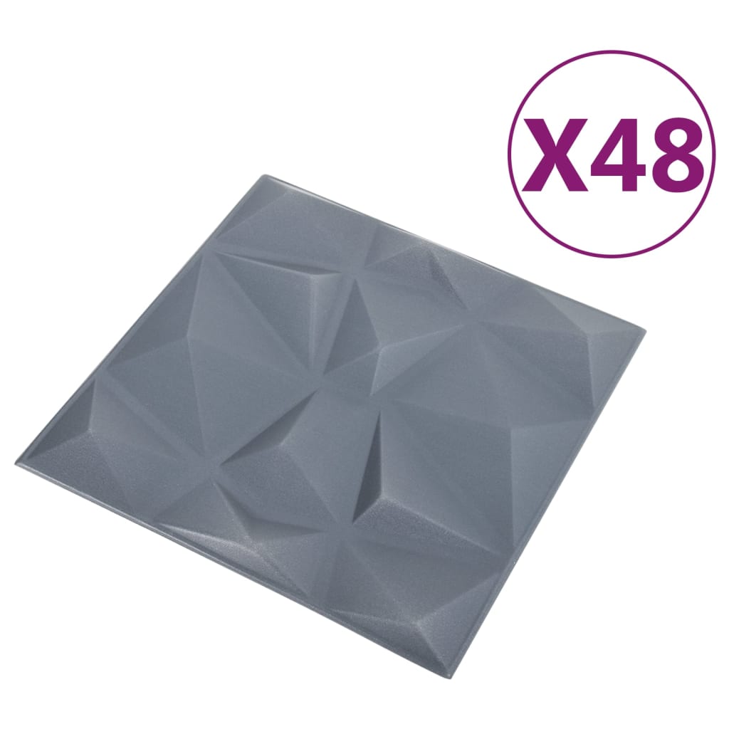 Wandpanelen 3D Diamant 12 M² 50X50 Cm Grijs 48 Diamantgrijs